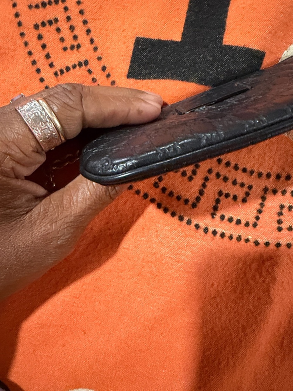 Gucci Black Embossed GG Leather Wristlet with Gold Chain - Picture 5 of 7